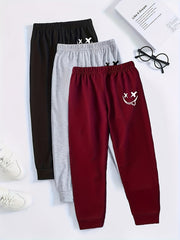 3pcs Boys Smiling Print Active Sweatpants Comfortable Jogger Pants