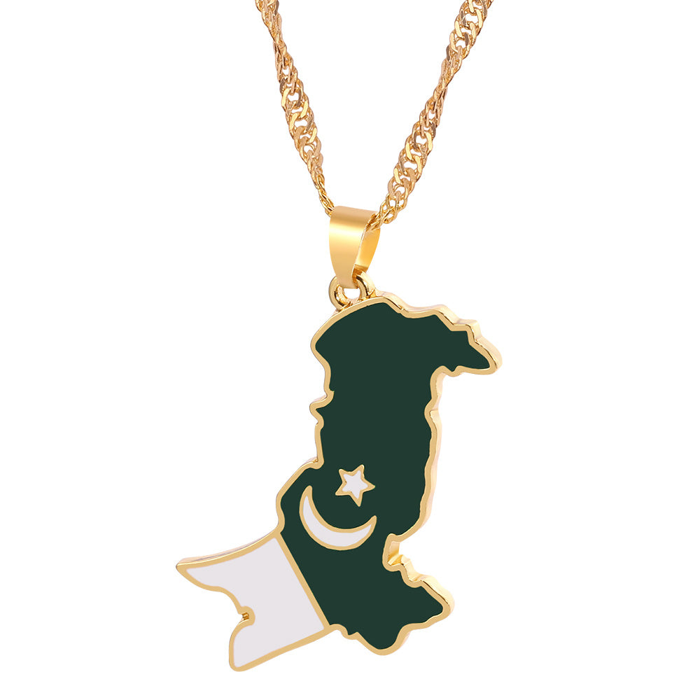 Geographic Map Pendant Necklace Artificial Jewelry