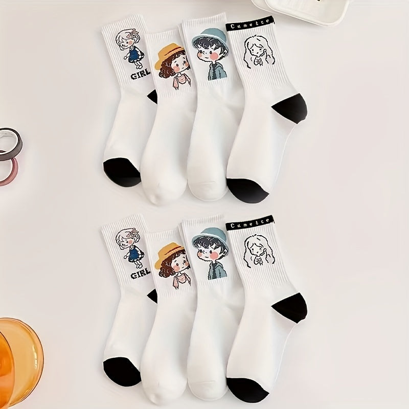 Cartoon Print Comfy Mid Tube Socks Women's Stockings