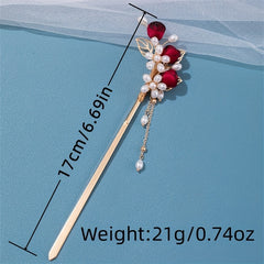 Faux Pearl Flower Hairpin Rose Hair Stick Ponytail Holder Hair Accessories