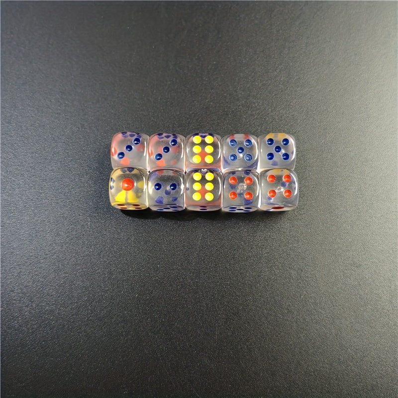 10pcs 12mm Acrylic Dice Set 11 Colors Hex Round Corner Bar KTV Entertainment