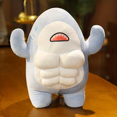 Funny Muscle Shark Plush Toy Stuffed Animal Hug Pillow 38 cm Gift