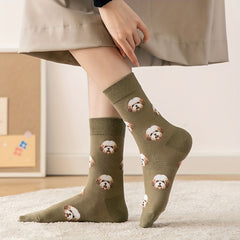 2 Pairs Dog Print Crew Socks Women's Stockings