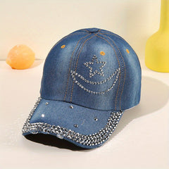 Rhinestone Star Moon Baseball Cap Washed Distressed Hip Hop Dad Hats