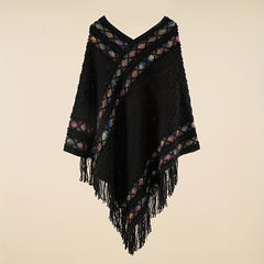 Large Woven Fringed Shawl Wrap Windproof Cape
