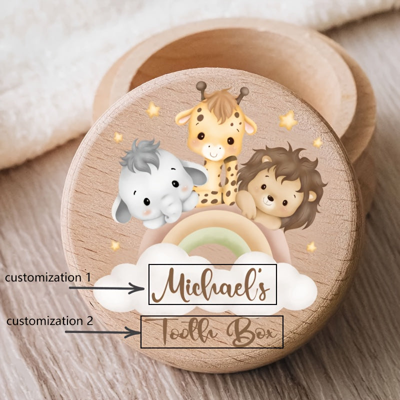 Personalized Wooden Tooth Keepsake Box for Kids Custom Animal Name Gift