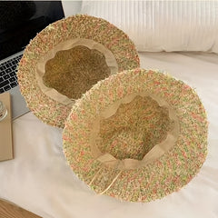 Colorful Straw Bucket Hat Boho Crochet Sunshade Cloche Hats