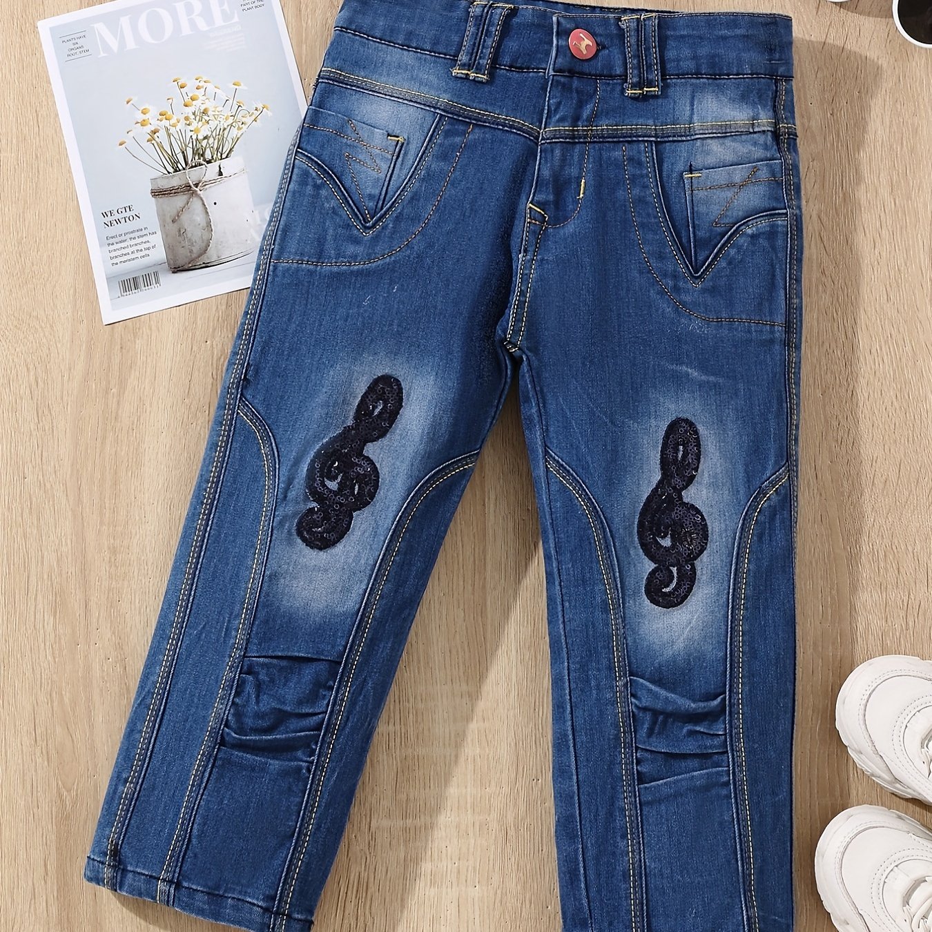 Girls' Embroidered Casual Jeans Denim Pants Street Outwear