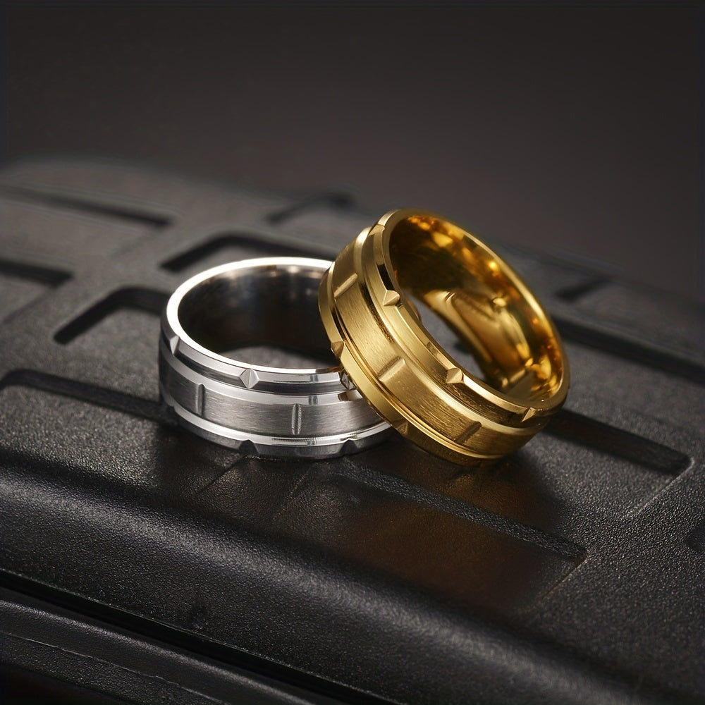 Men's Stainless Steel Single Ring Vacuum Plated Casual Jewelry