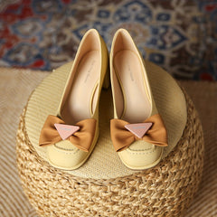 Bowknot Chunky Heels Slip On Pumps