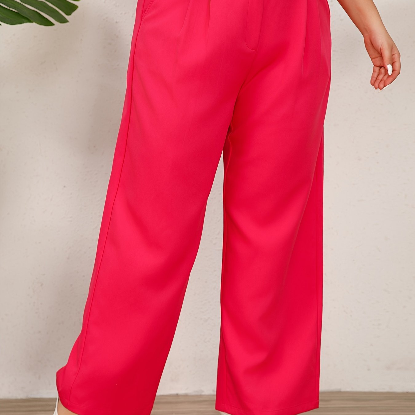  Solid Elastic High Rise Wide Leg Trousers