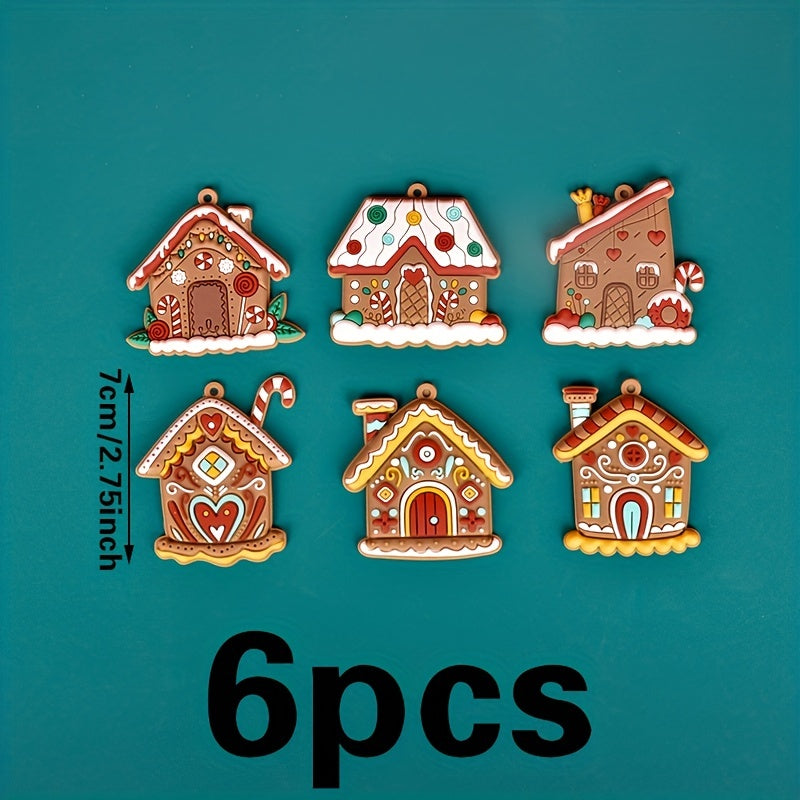 6pcs Gingerbread House Pendants PVC Ornaments