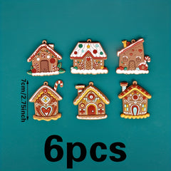 6pcs Gingerbread House Pendants PVC Ornaments