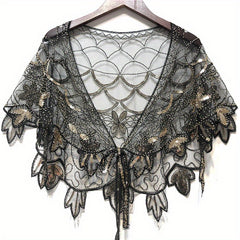 Vintage Sparkly Shawl Wraps Beaded Sequin Boho Evening Cape Mesh