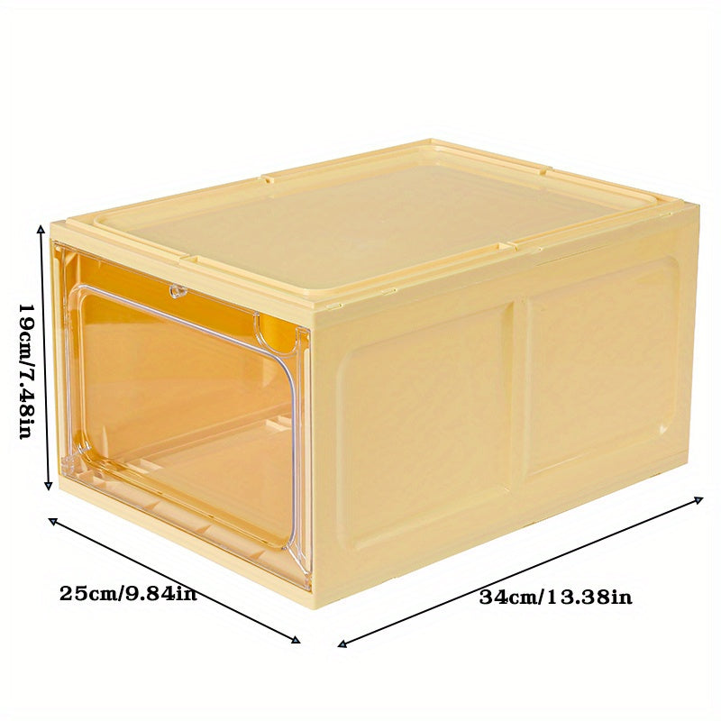Durable Plastic Shoe Organizer with Magnetic Door - Stackable Shoe Box