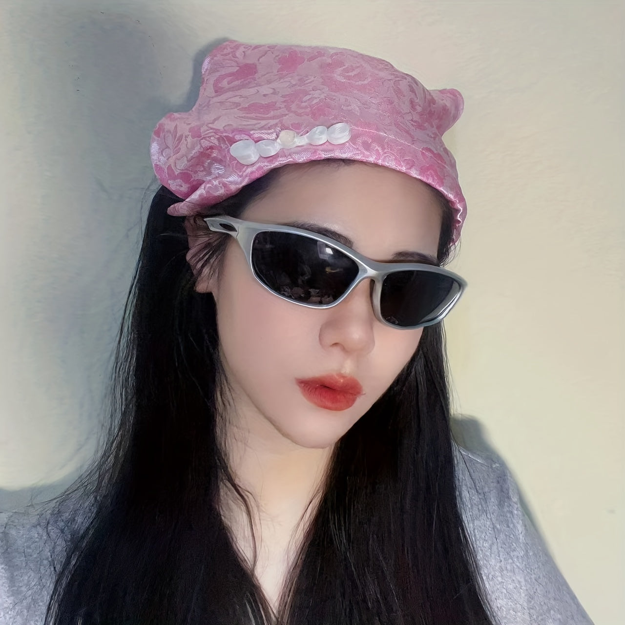 Satin Flower Jacquard Head Scarf Vintage Bandanas Hairband Y2K Headwrap