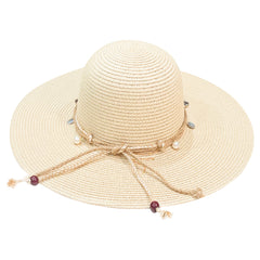 Boho Sun Hat Beads Solid Straw Foldable Travel Beach Hat