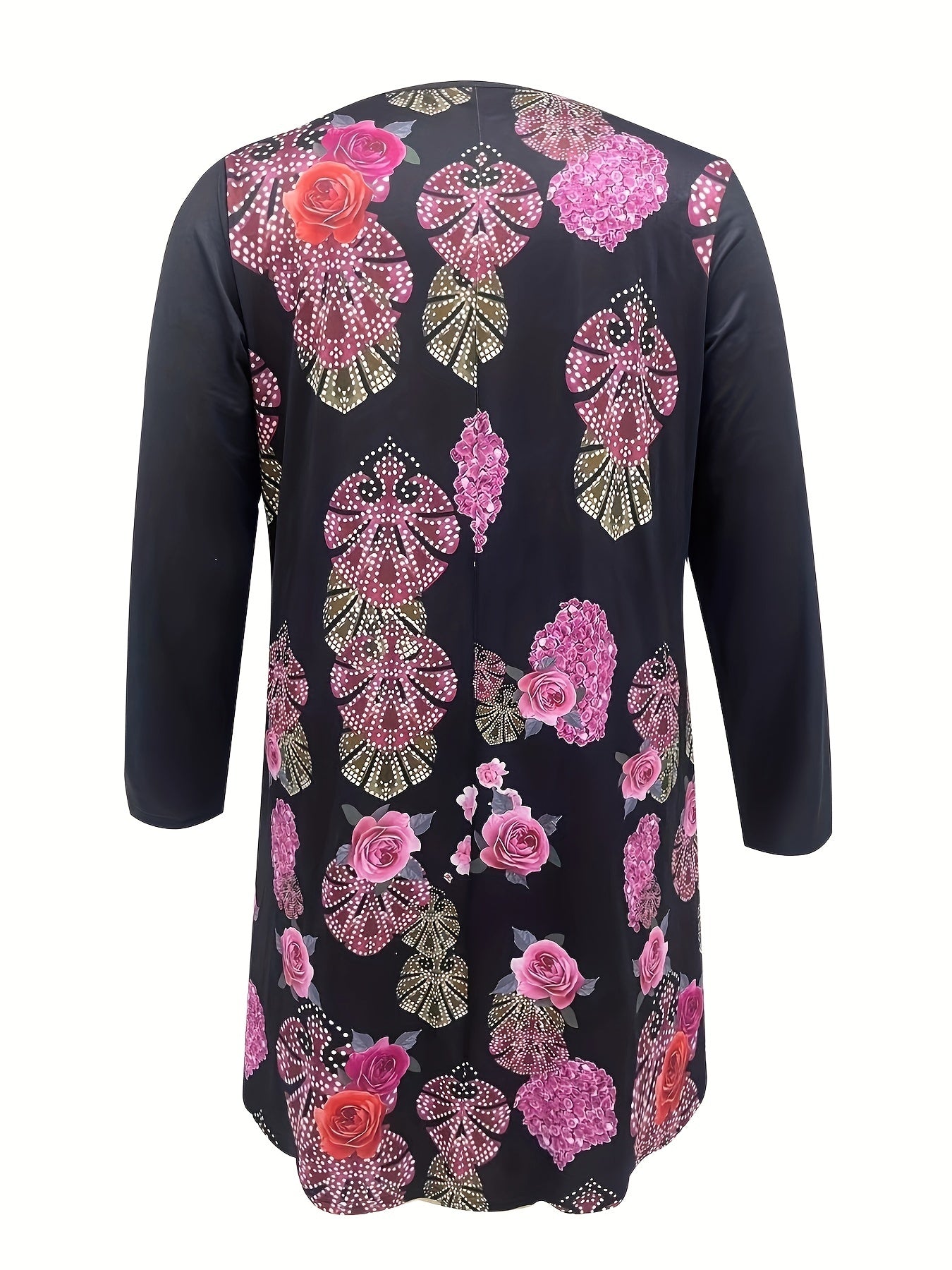  Floral Print Long Sleeve Round Neck Tee Dress