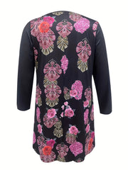  Floral Print Long Sleeve Round Neck Tee Dress
