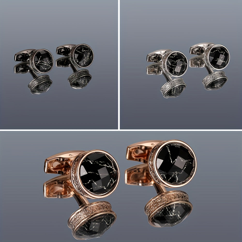 Retro Inlaid Marble Round Cufflinks Closure Unisex Buckle