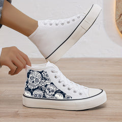Skull Print Plush Lined Chunky Canvas Sneakers