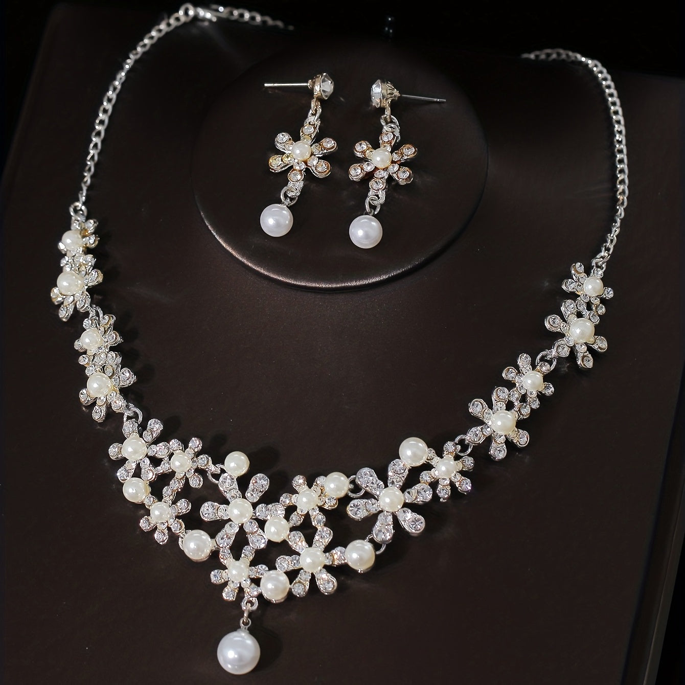 3pcs Wedding Crown Necklace Earrings Set Crown Jewelry
