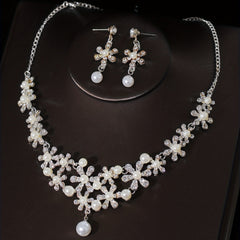 3pcs Wedding Crown Necklace Earrings Set Crown Jewelry