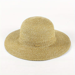 Khaki Casual Straw Sun Hat UV Protection Fedora Cap