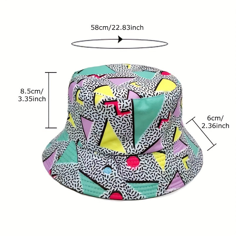 Geometric Print Reversible Bucket Hat Lightweight Fisherman Cap