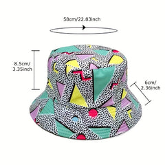 Geometric Print Reversible Bucket Hat Lightweight Fisherman Cap