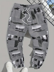 Newspaper Print Drawstring Sweatpants for Men