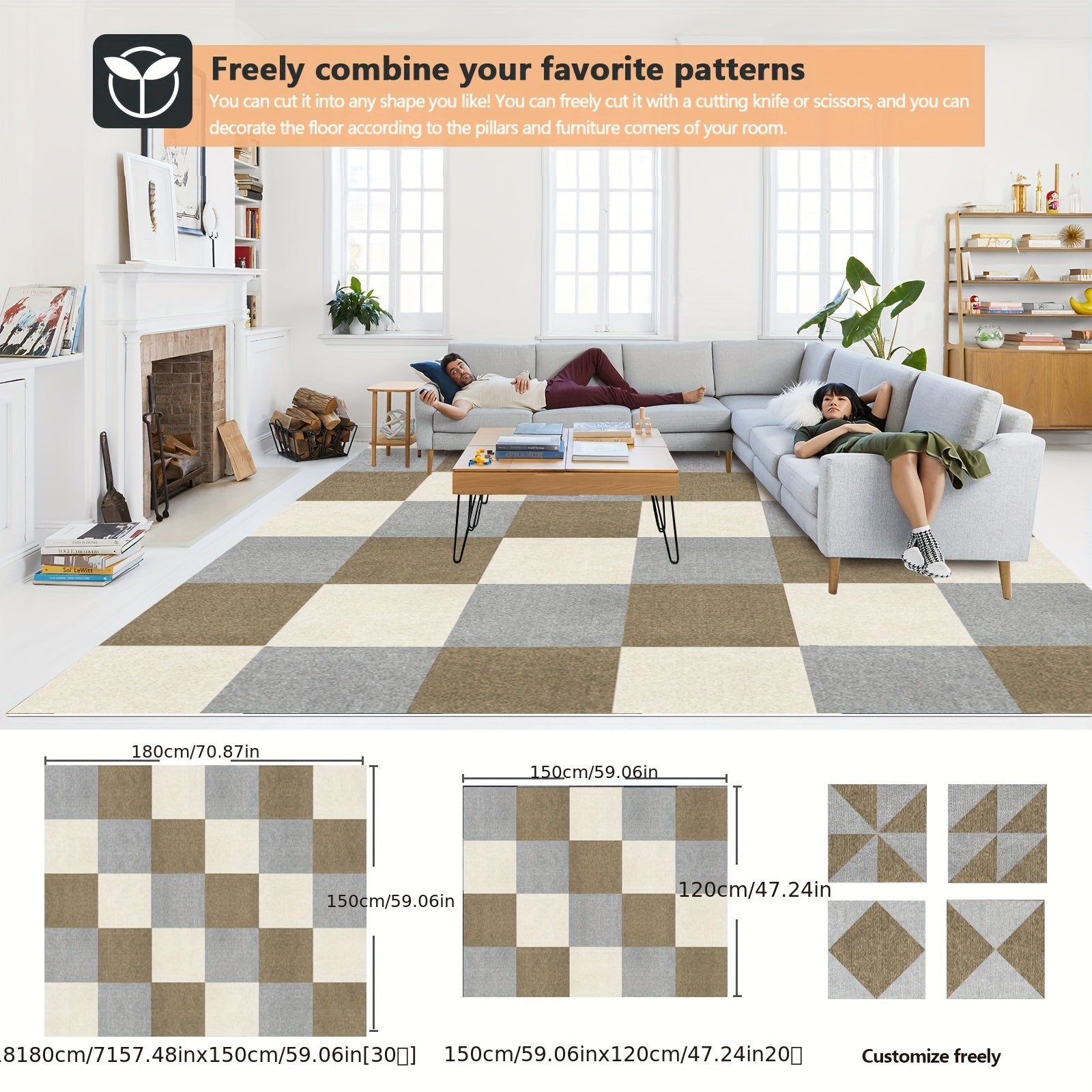 30pcs Carpet Floor Tiles Anti-slip Rug 30x30cm Washable DIY Square Carpet