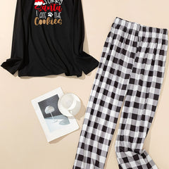  Christmas Lounge Set Women's Plus Christmas Hat Slogan Print