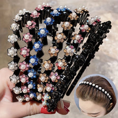Rhinestone Flower Wavy Hair Band Metal Headband Colorful Headdress