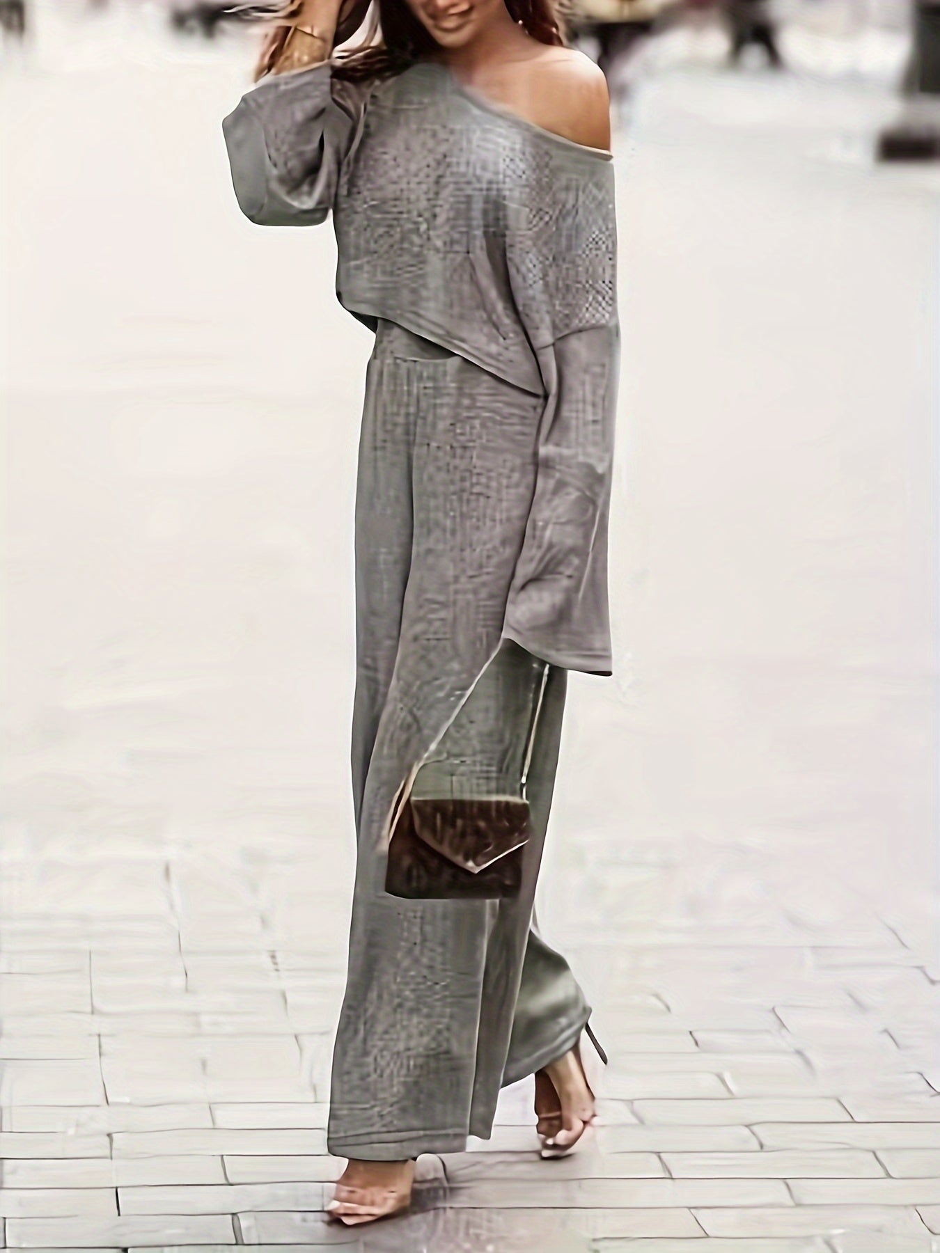  One Shoulder Top & Wide Leg Pants Set