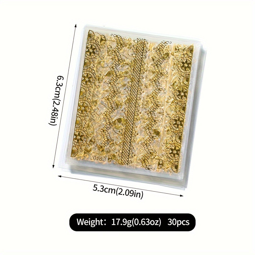 30pcs Golden Foil Nail Art Stickers Set Self Adhesive Metallic Decals