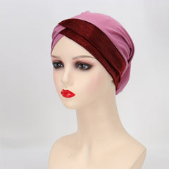 Glitter Forehead Cross Turban Cap Solid Head Wrap Bandana Headwear