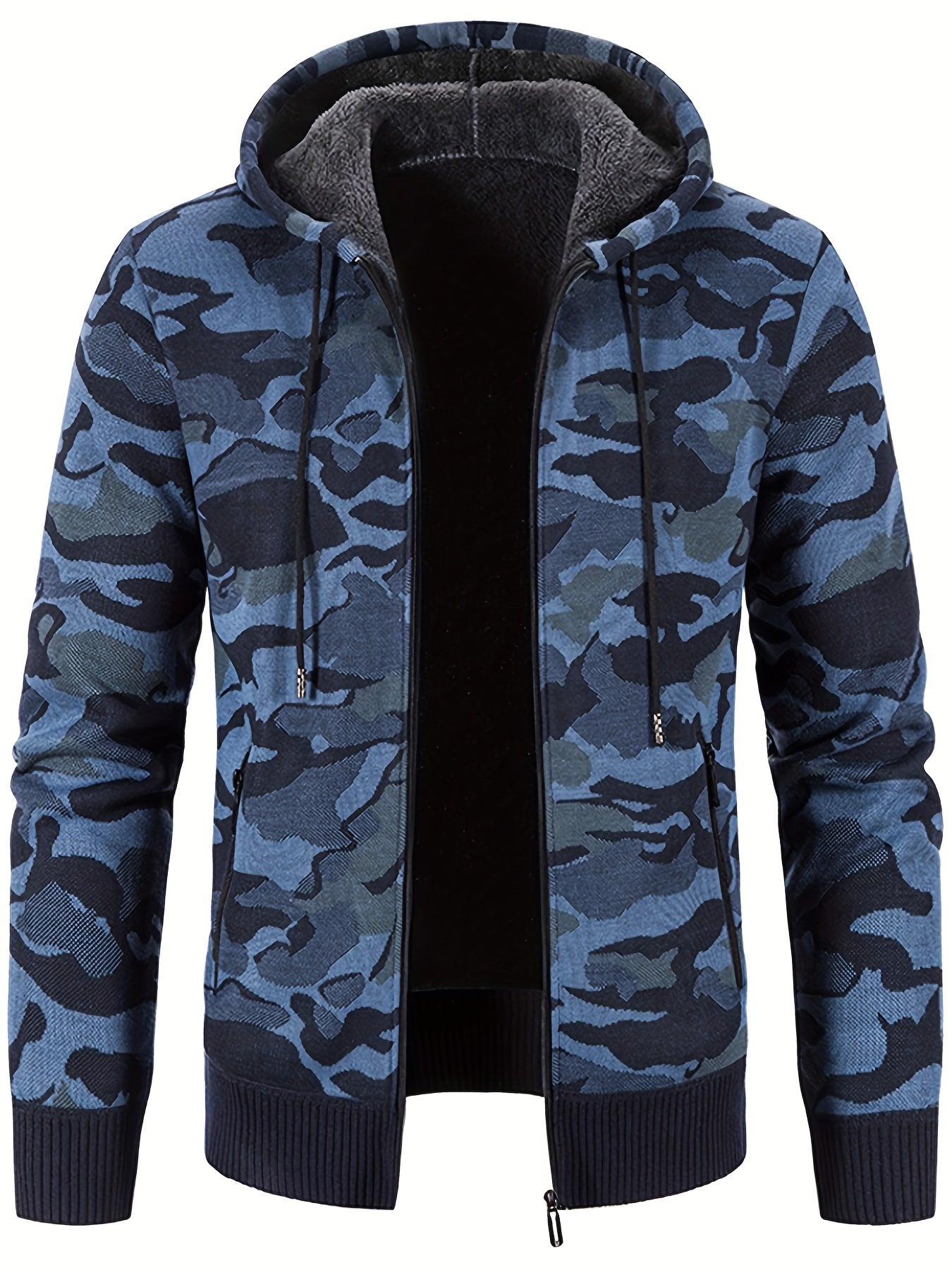 Camouflage Hooded Jacket Men's Zipper Pockets Sweatshirt