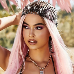 Rhinestone Mesh Headband Bandana Fishnet Wide Hairband Bling Veil Hat