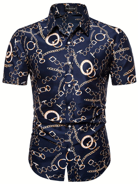Casual Chain Pattern Short Sleeve Shirt Men s Hawaiian Shirt