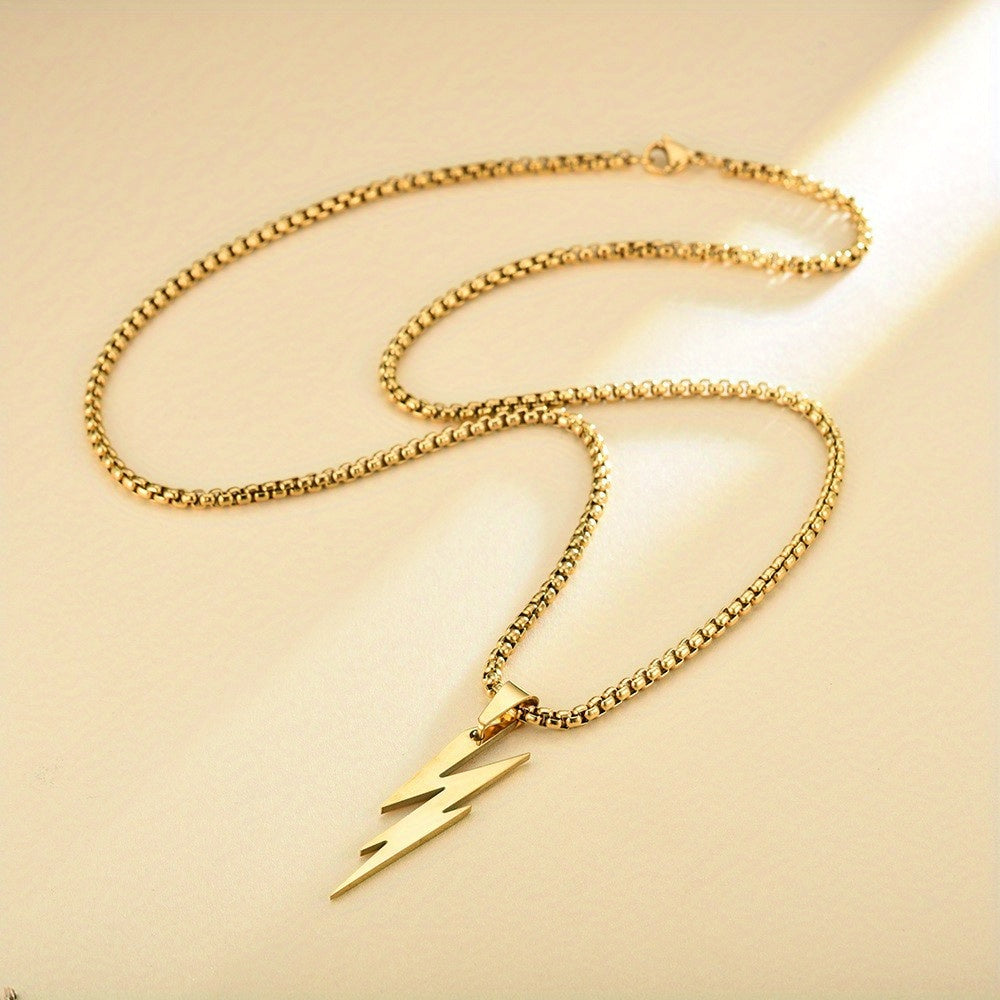 Silver Stainless Steel Lightning Pendant Men's Necklace
