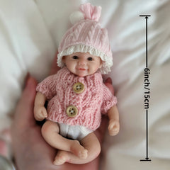 6" Reborn Kids Girl Doll Soft Silicone Body Pink Sweater Leopard Print Onesie