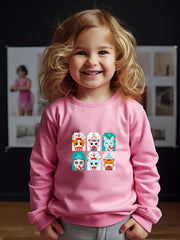 Christmas Cartoon Animals Cards Print Girls Casual Pullover Sweatshirt