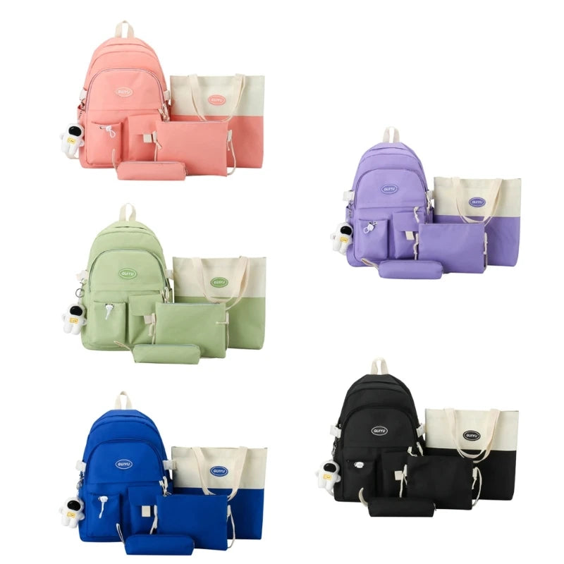 4pcs School Backpack with Shoulder Bag, Handbag, Pencil Case for Travel