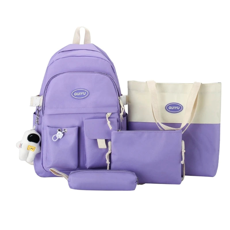4pcs School Backpack with Shoulder Bag, Handbag, Pencil Case for Travel