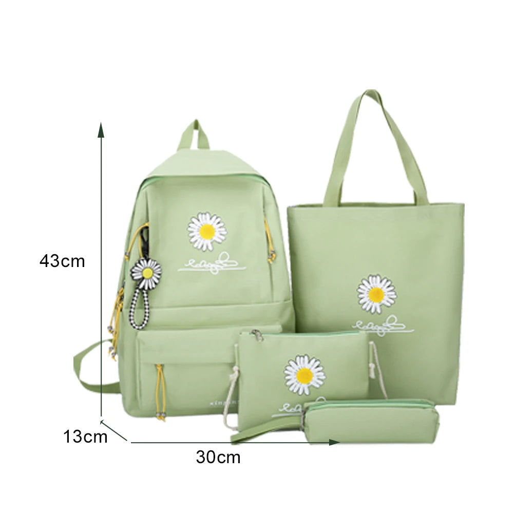 Daisy Print Canvas Backpack Set for Teenagers