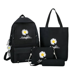 Daisy Print Canvas Backpack Set for Teenagers