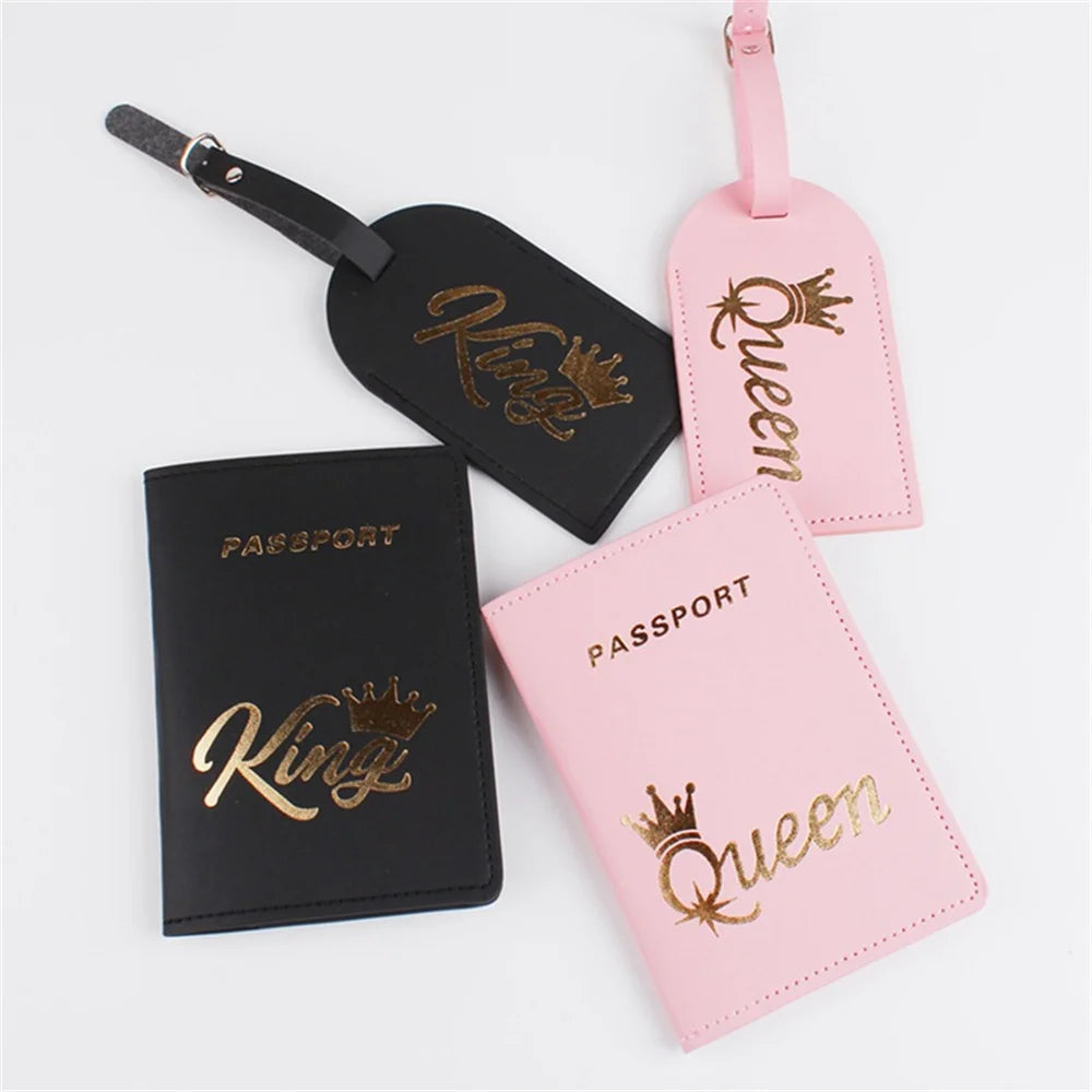 4pcs Crown Couple Passport Cover Luggage Tag PU Leather Travel Case Holder