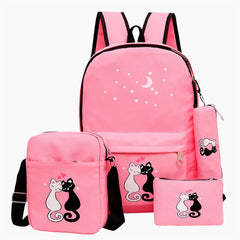 Cat Print Canvas School Bags Teen Girls Backpack Preppy Style Rucksack Mochila