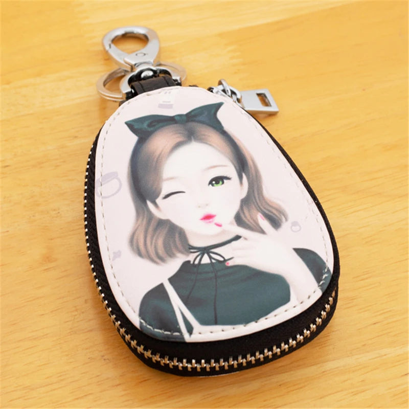 Women Girls PU Leather Key Bag Car Key Holder Case